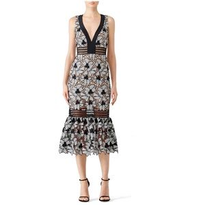 Nicole Miller Black and White floral ruffle dress